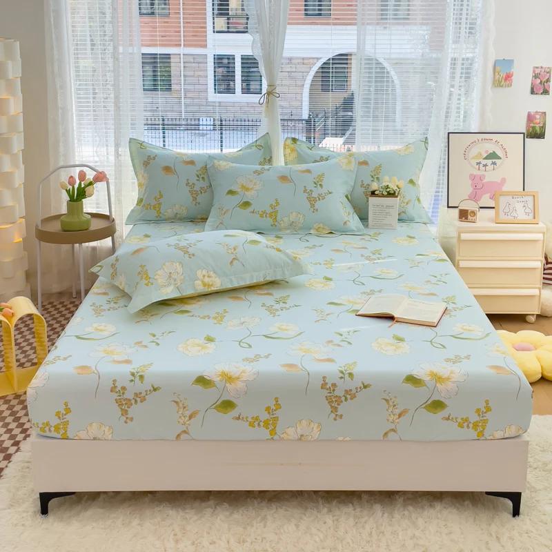 100%Cotton Bed Sheets Flower Printed Fitted Sheets for Bed Sábanas Para camaQueen/King Bed Sheet Cotton(without Pillowcase)