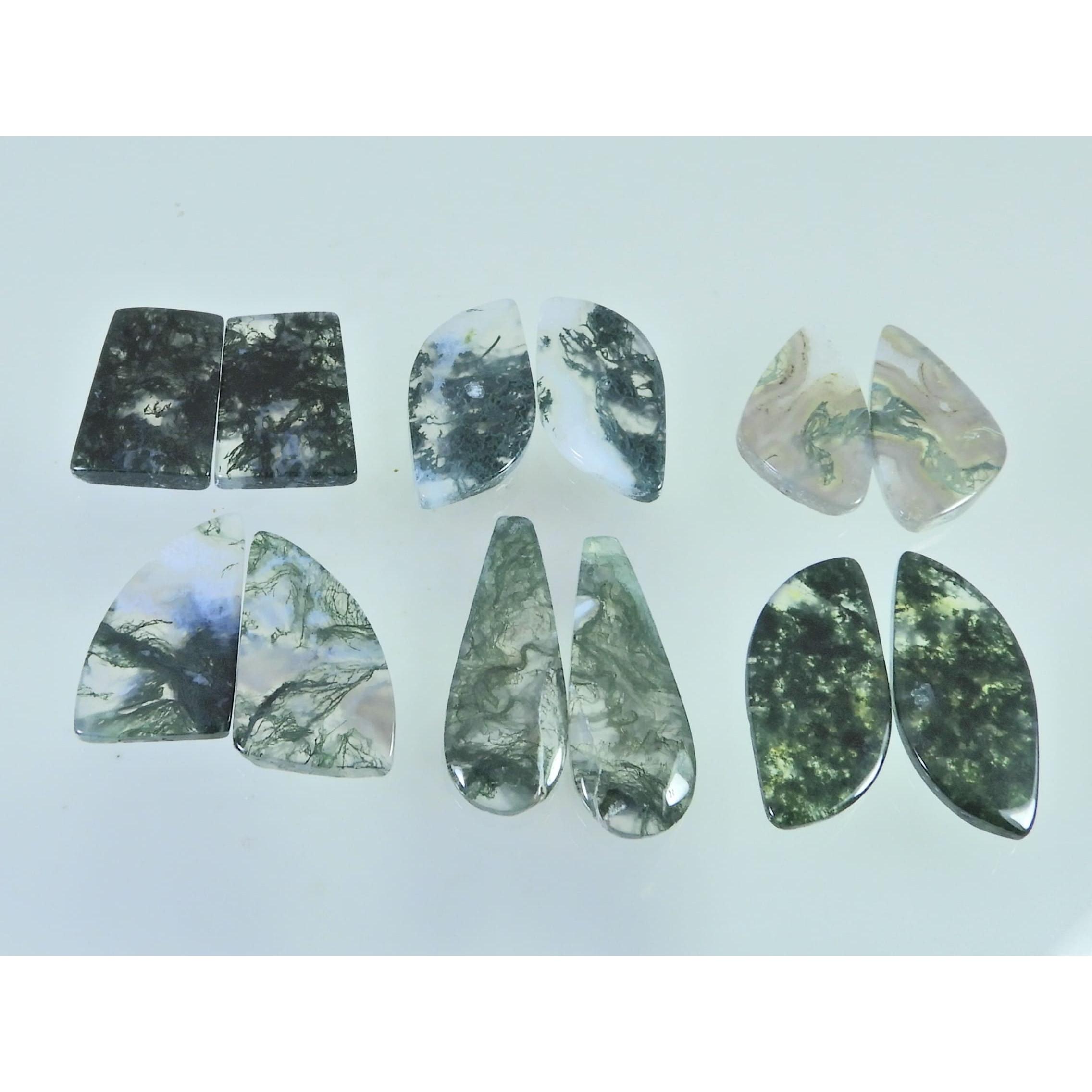 146Cts. Natural Moss Agate Matched Pair Fancy Cabochon Gemstone 06 Pair Lot C-2274