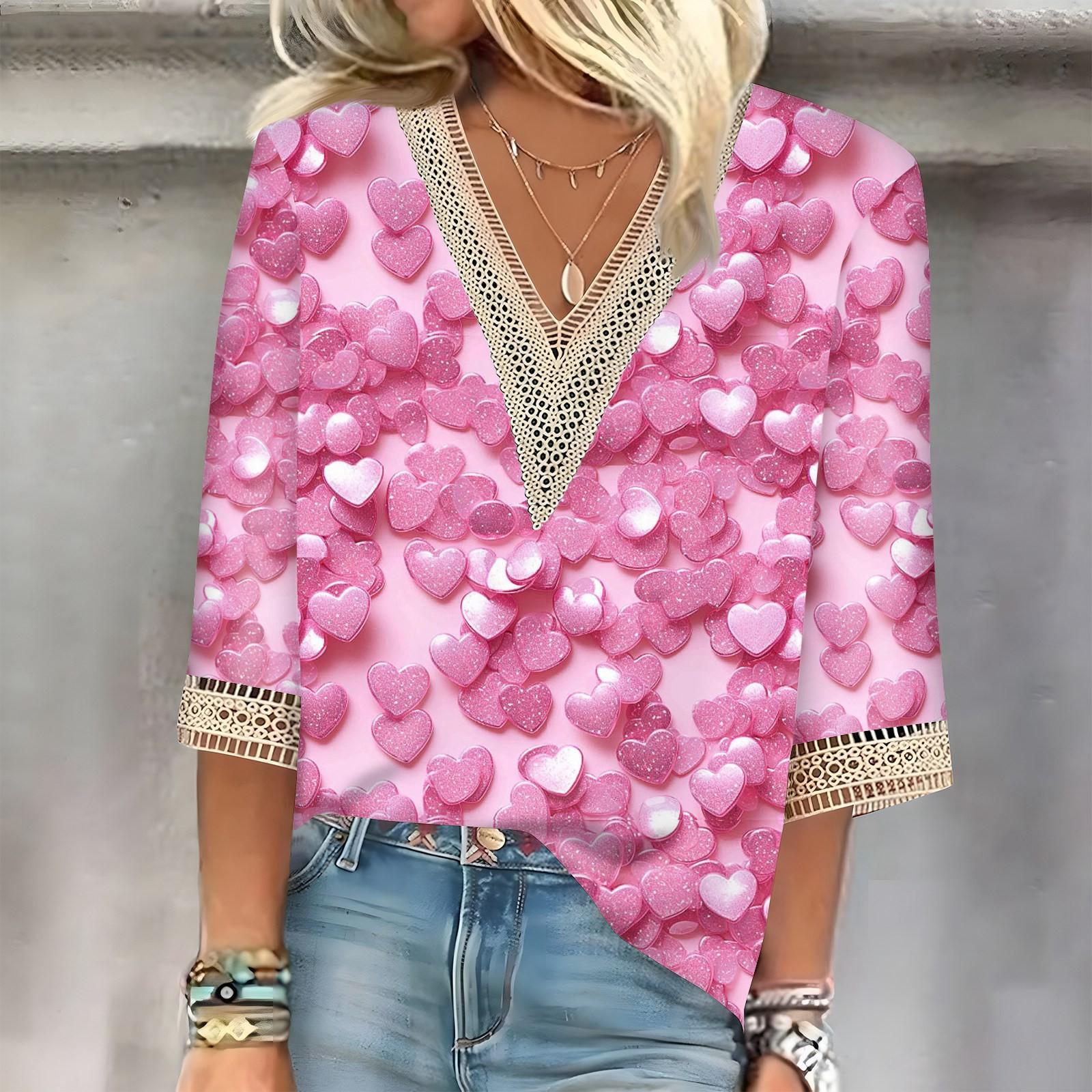 

Женский топ с рукавом три четверти, кружевной, с 3D-принтом ко Дню святого Валентина XXL