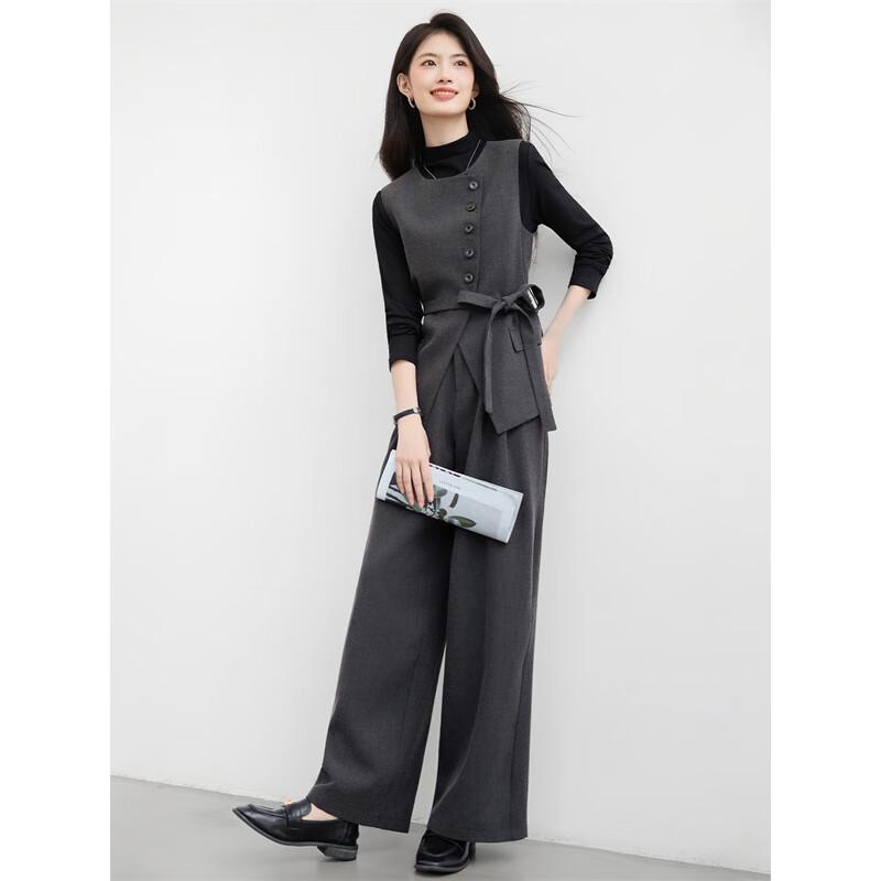Women's Elegant Wool Blend Vest & Wide-Leg Pants 3-Piece Set