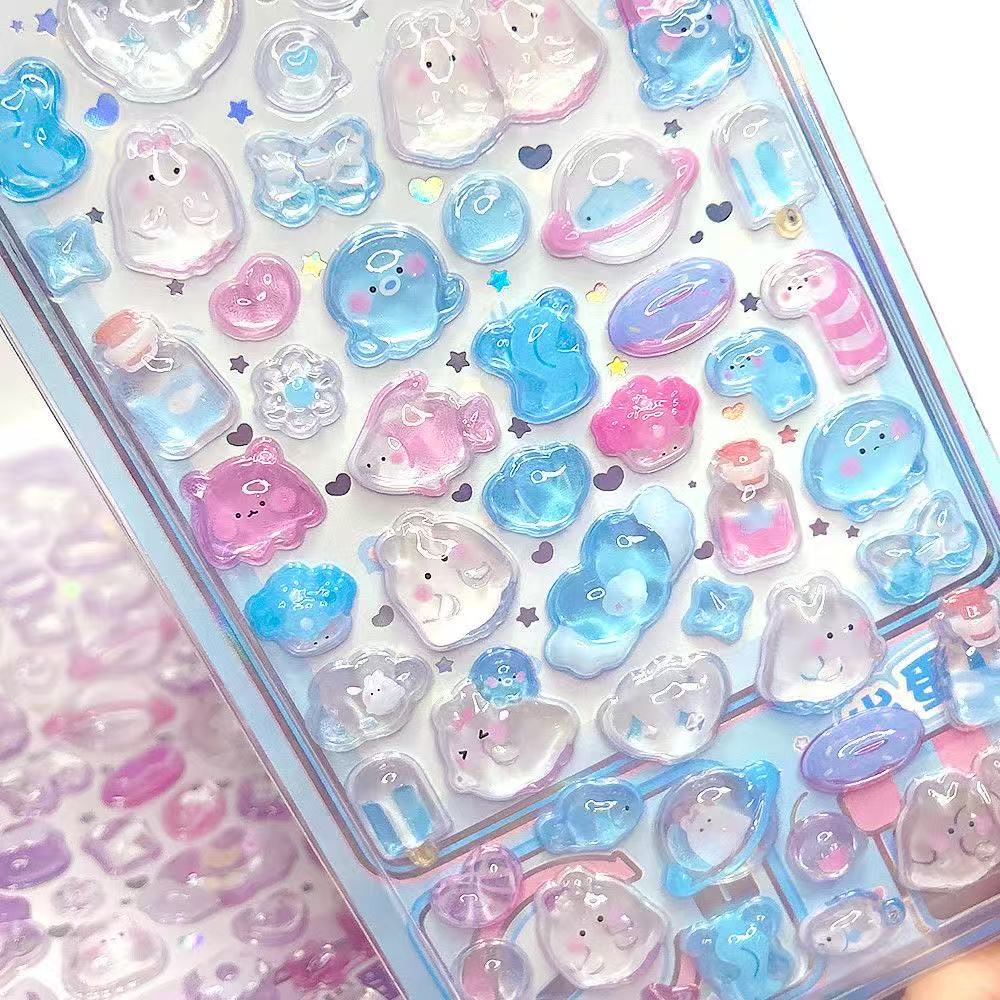 Cartoon 3D Solid Relief Crystal Children'S Reward Stickers Handmade Diy Aesthetic Decorative Stickers Ccd Sticker Decoration