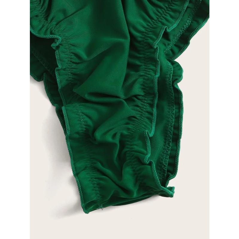 Badeanzug Sommer Strand Raffung Rüschen-Besatz Bandeau Bikini-Set