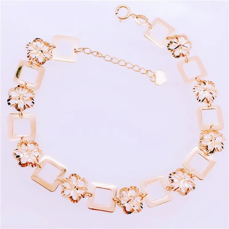 Позолоченное имитация 585 фиолетовое золото Модный трендовый блестящий полый квадратный splicing цветок браслет