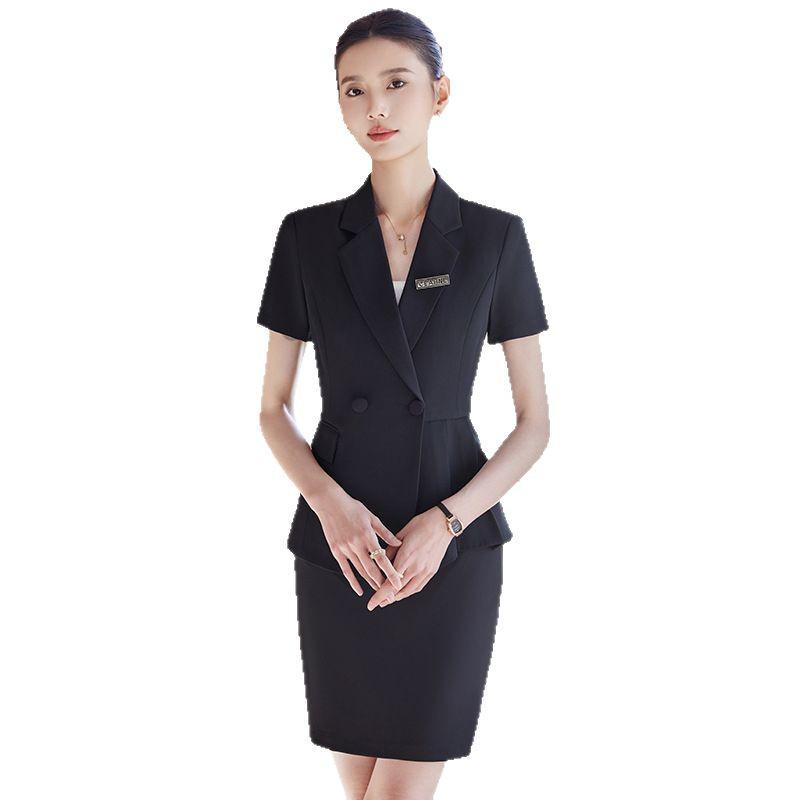 Women's Summer Short Sleeve Suit Set - Professional Skirt for Hotel Front Desk or Jewelry Store Workwear