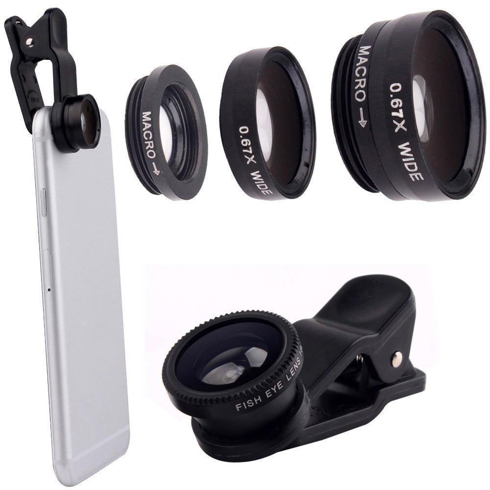 Buy Black 3in1 Fish Eye+Macro+Wide Angle Clip On Camera Lens Kit For