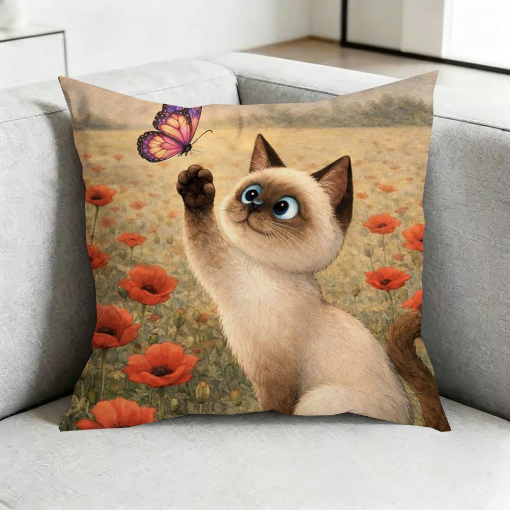 Cute SiameseE CCat Square DoubleSided printed Pillow Case Bedroom Bedside Pillow Sofa Cushion Cover Gift