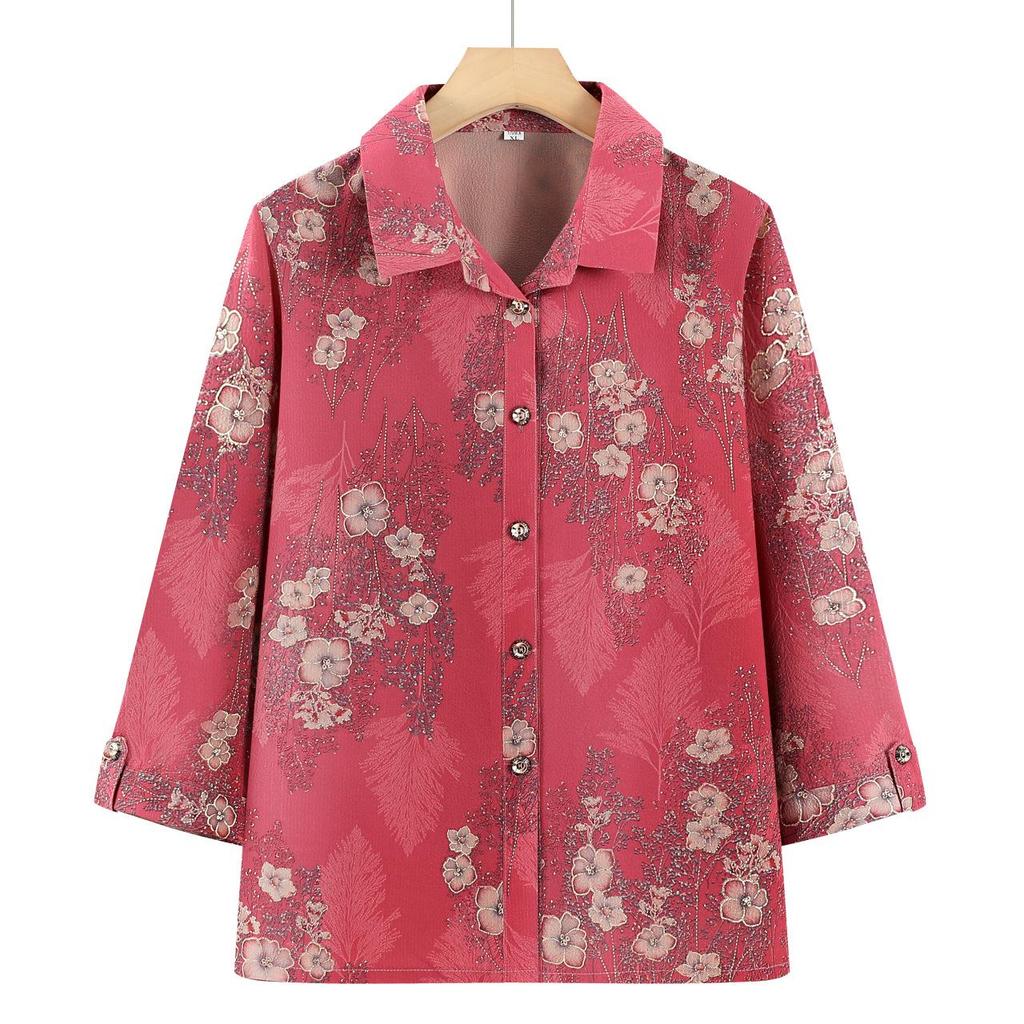 Grandma Chic Seven-Sleeve Lightweight Blouse for Elderly Women - Plus Size Summer Top