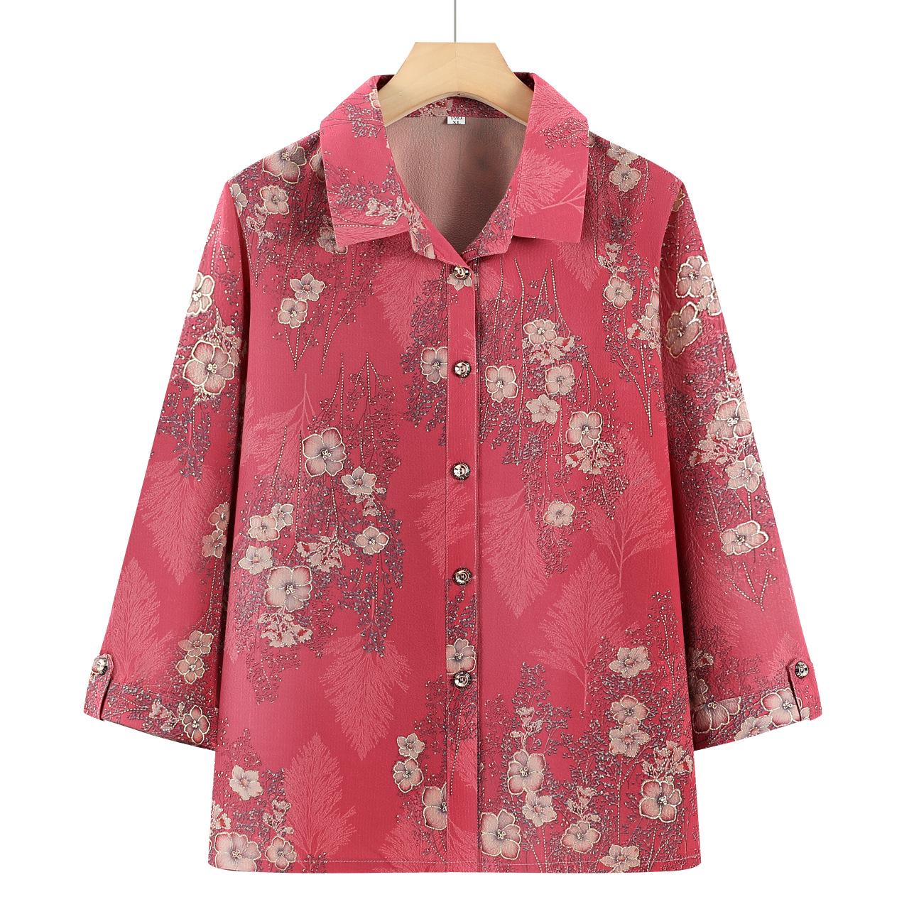 

Grandma Chic Seven-Sleeve Lightweight Blouse for Elderly Women - Plus Size Summer Top 4XL (suggested for 130-140 jin) червоний