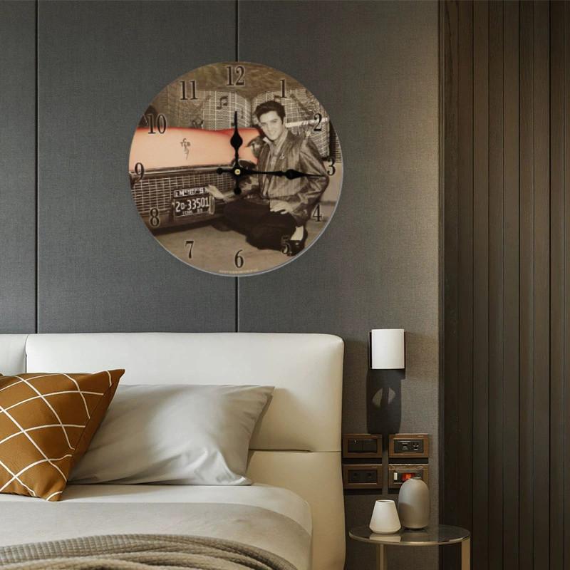 Minimally Retro Elvis Presley Patterned Wall Clock For Living Room Decor