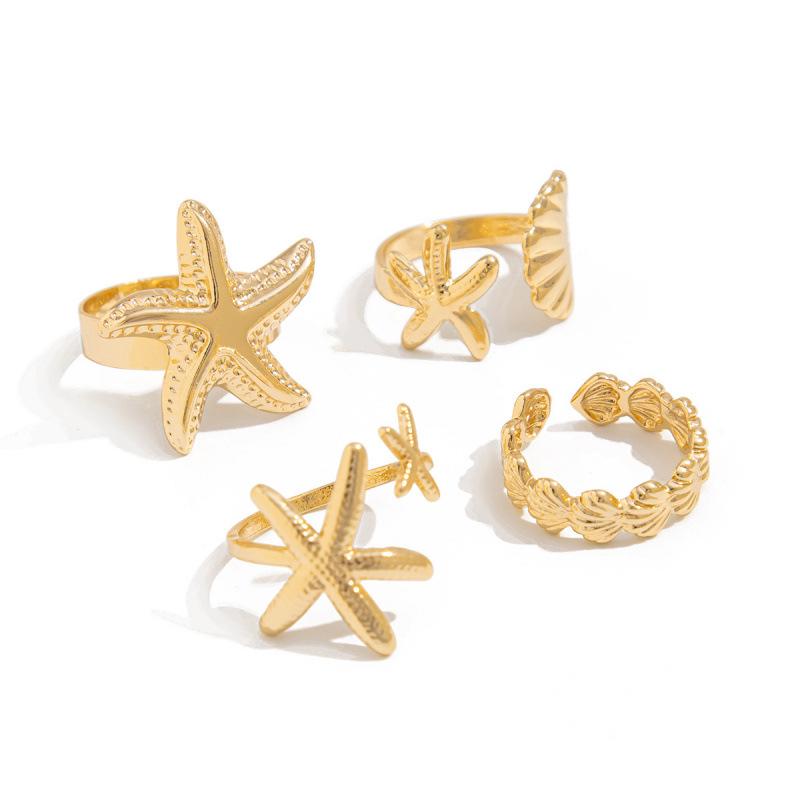 Ocean Style Women's Alloy Ring Set: High-End Fashion with Starfish & Shell Designs