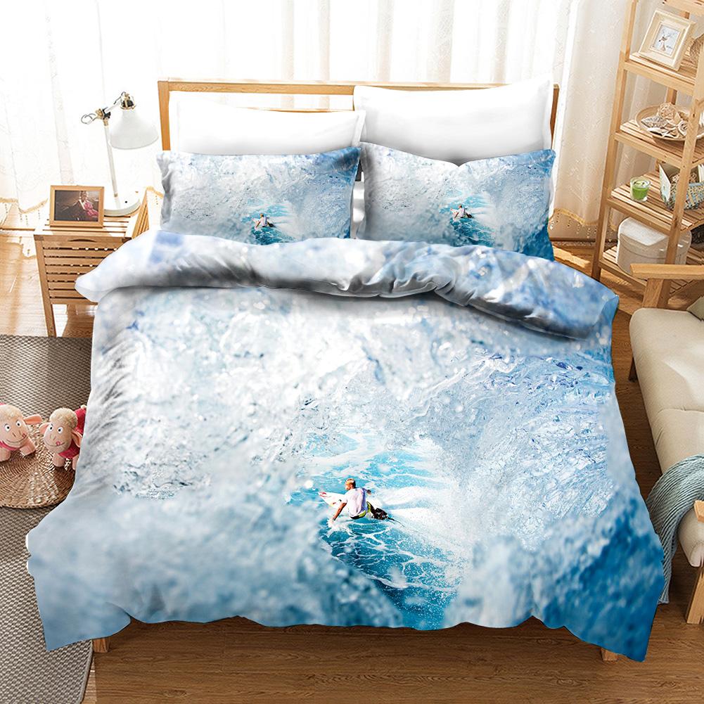 Surfing Bedspread Cover Package Surfboards Youth Ocean Sport Theme Bed Linen Package For Teens Polyester Fabric Waves Surfing Ocean Queen Dimension