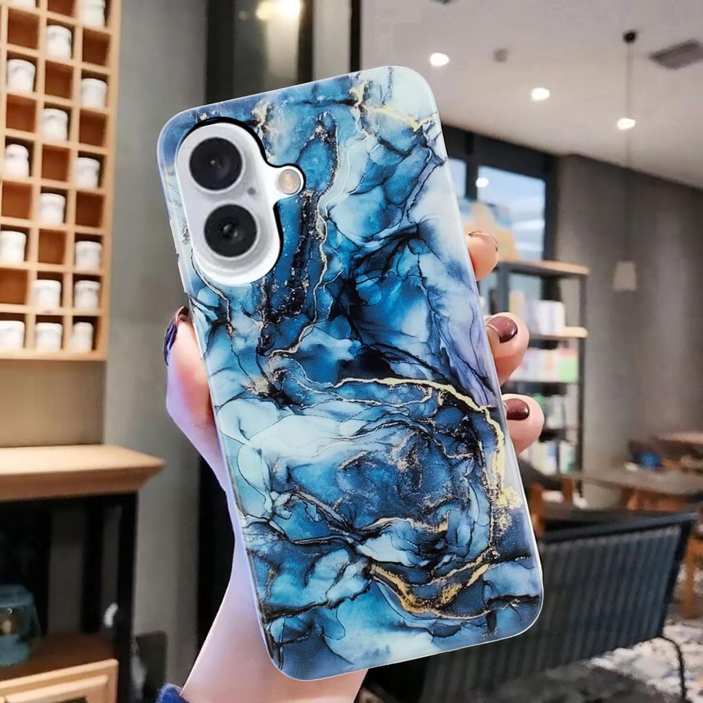 For iPhone 16 TPU Case Marble Pattern Print Protective Phone Cover