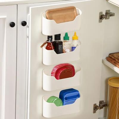 1PCS Wall Mounted Punch Free Self Adhesive Storage Rack Holder Cabinet Door Plastic Organizer Shelf Kitchen Accessories
