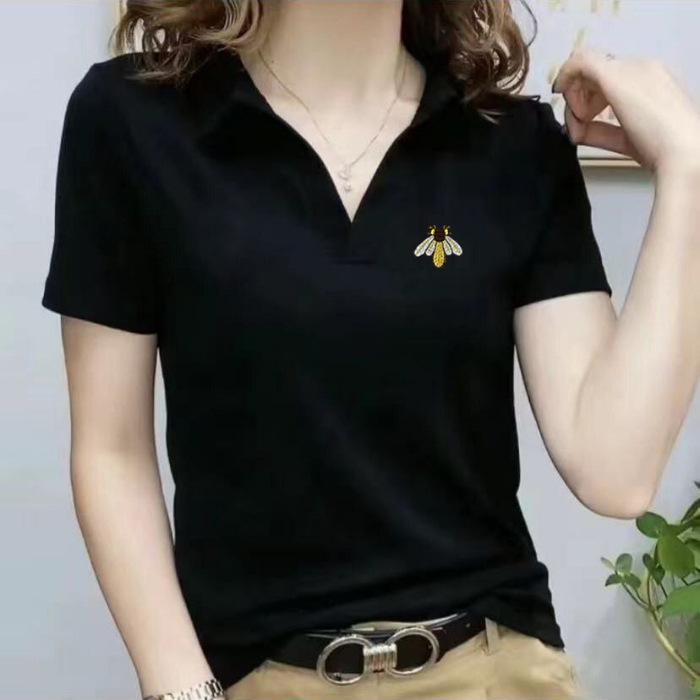 Polo Shirt for Women In Summer Short-sleeved T-shirt New Fashionable Women's V-neck Age-reducing Casual Lapel Top Large Size