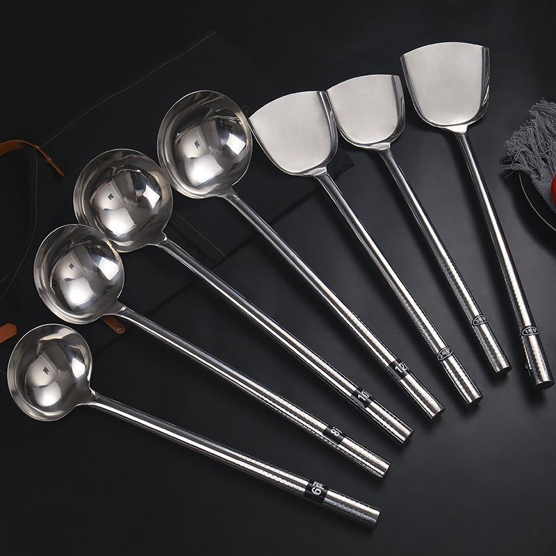 Stainless Steel Long-handled Large Chef's Wok, Thickened Strainer, Spatula, Rice Spoon, Special Serving Spoon for Canteens