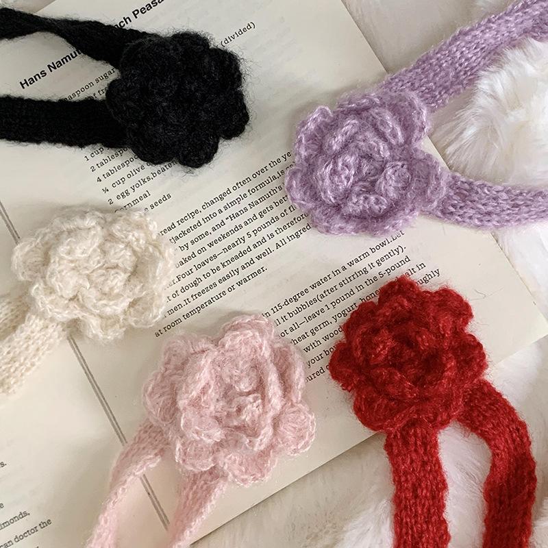 3D Rose Niche Handmade Crochet Scarf Thin Narrow Ribbon Spring Summer Fall Scarves Belt Decorative Accessories Choker Clothing