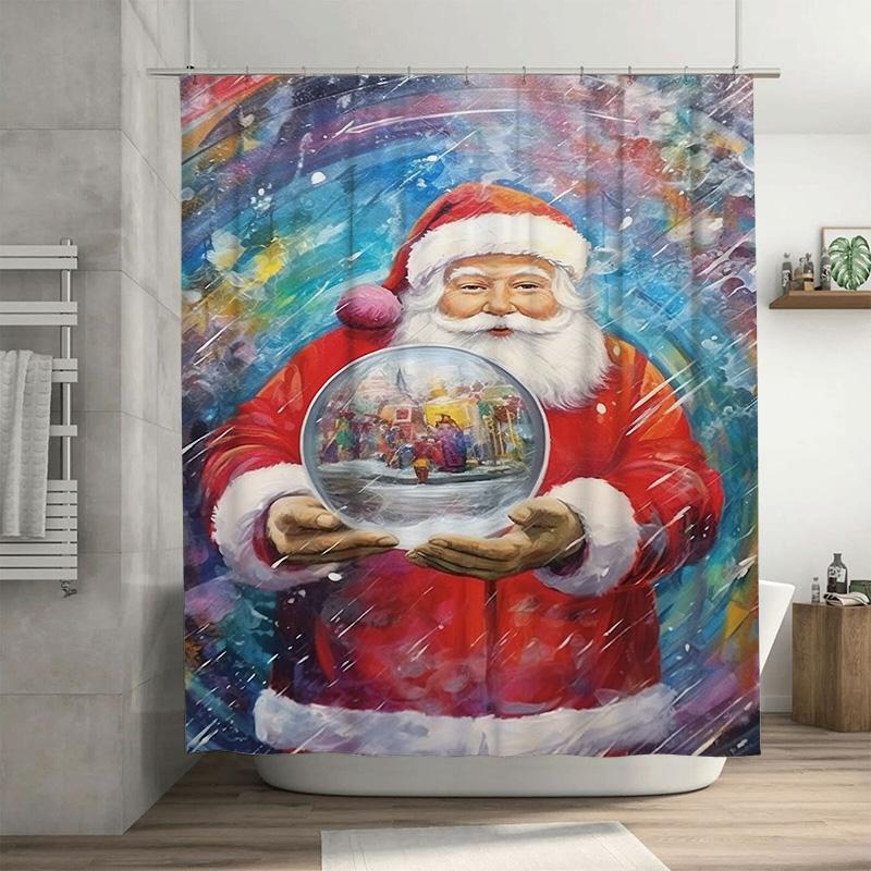 

Tuniu Charming Santa Claus Holding Snow Globe Shower Curtain Christmas Holiday Bathroom Decor Festive Winter Village Backdrop Fu W60H190(CM)-1 Pcs