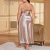 Women Plus Size Satin Slip Dress Adjustable Spaghetti Strap V Neck Midi Length Nightgown Lingerie Sleepwear Chemise
