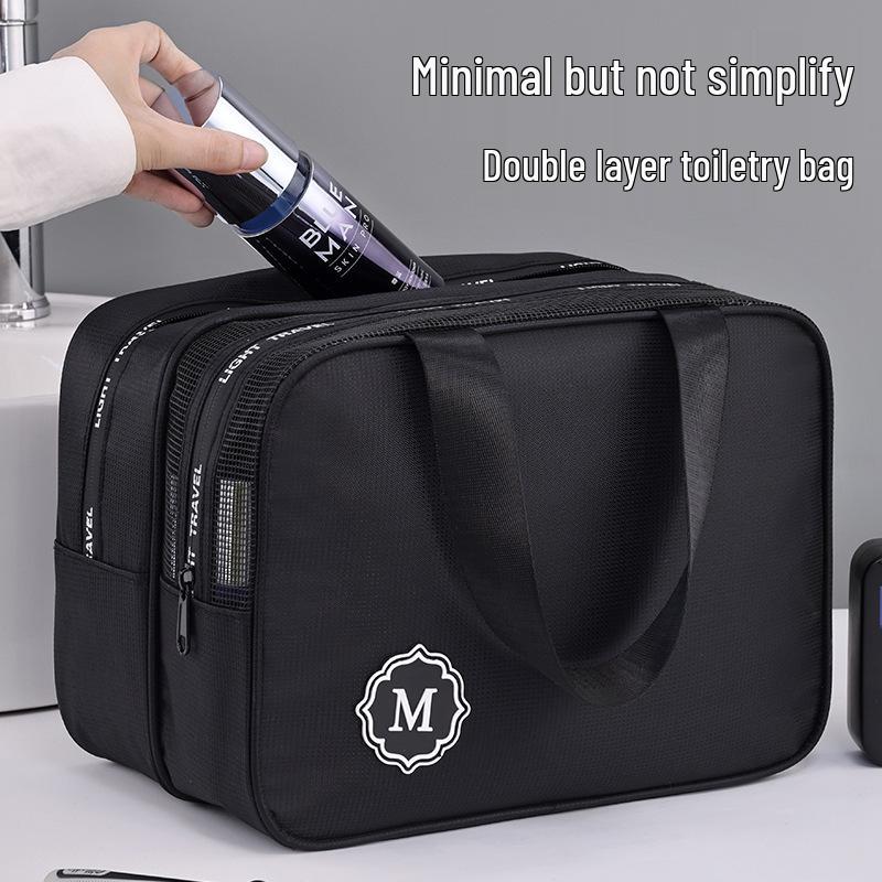 Men's Double-Layer Waterproof Toiletry Bag - Large Capacity Travel Organizer