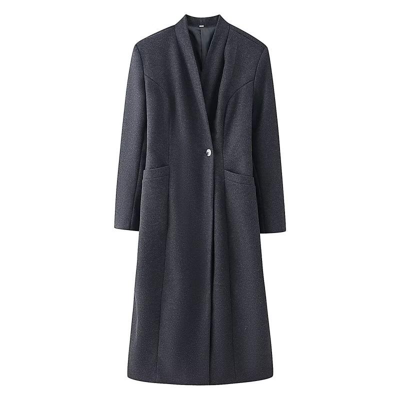 

2026 Spring Fashion European & American Style Single-Button Mixed Color Wool Coat L серый