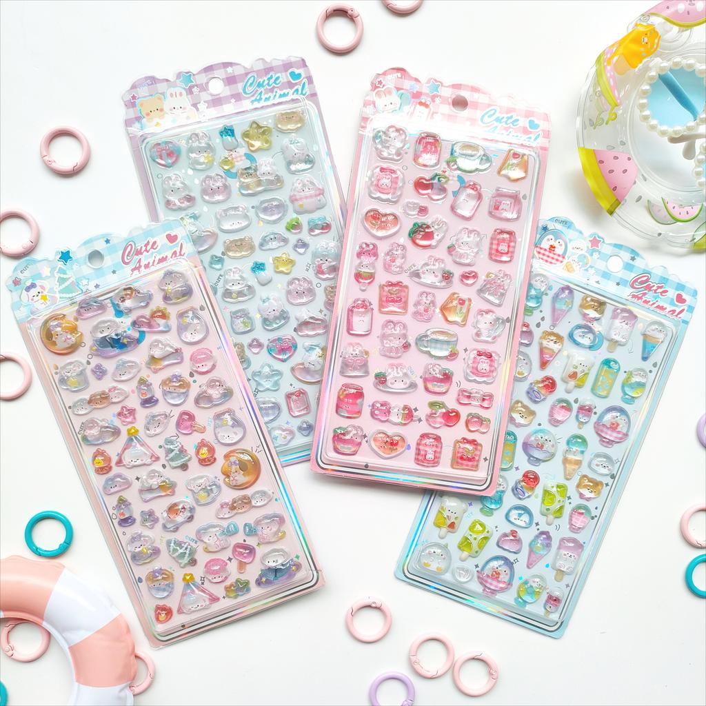 Fun Animal Tea Time Embossed Stickers - Rabbit Cat Afternoon Tea Sweet 3D Decor for Journal Diary DIY Kawaii Materials