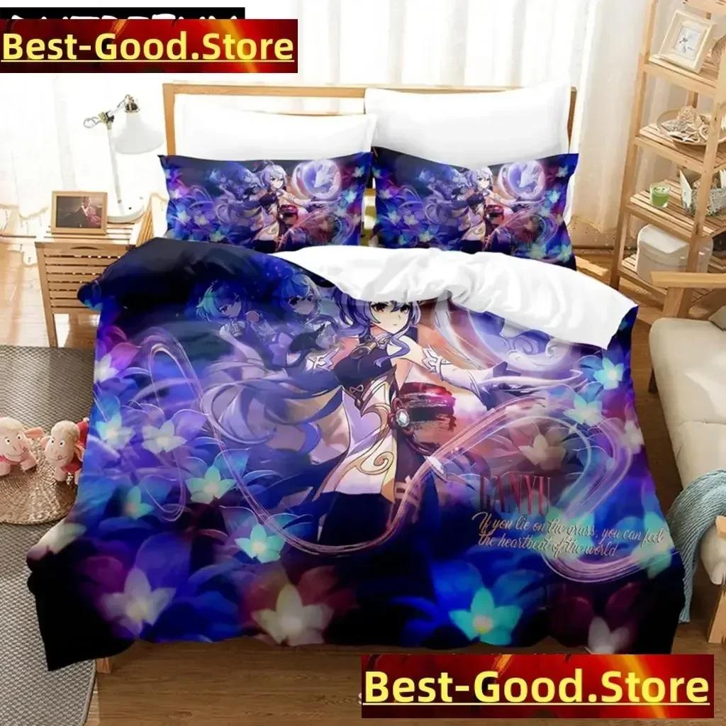 Anime Genshin Impact Keqing Girl Bedding Set Printed With Pillowcase Bed Duvet Cover Soft Single Double Queen Super King Size