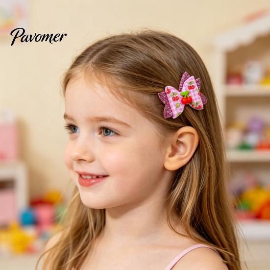 Girls Hair Accessories for Summer Cute Fruit Bow Clip, Artificial Leather Clips, Decorative Pins with Clips Matching Outfits