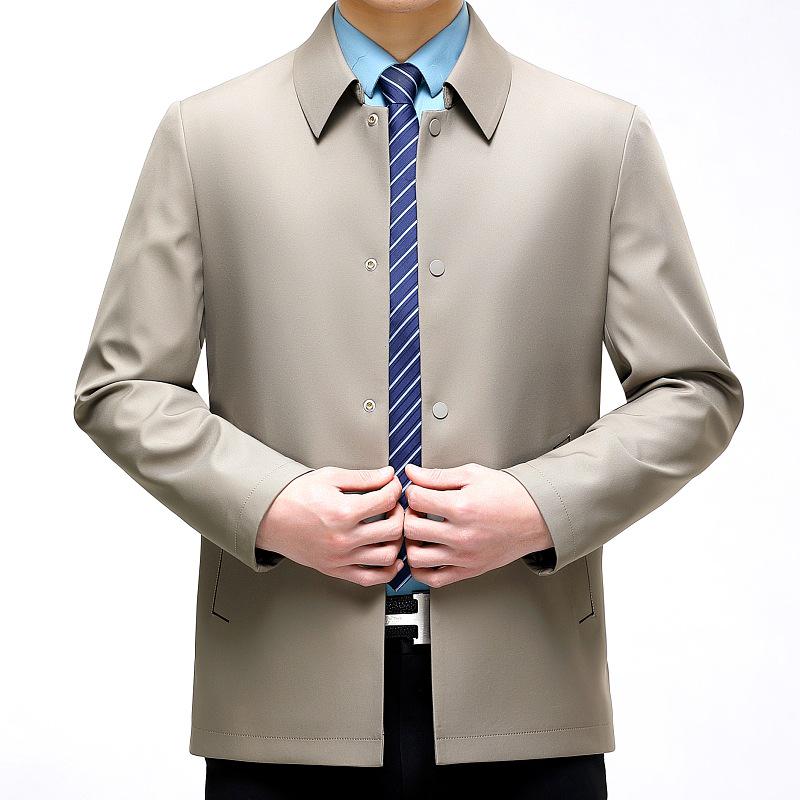 Men's Spring & Autumn Silk Lapel Jacket - Thin Business Casual Coat for Middle-aged Civil Servants and Dads