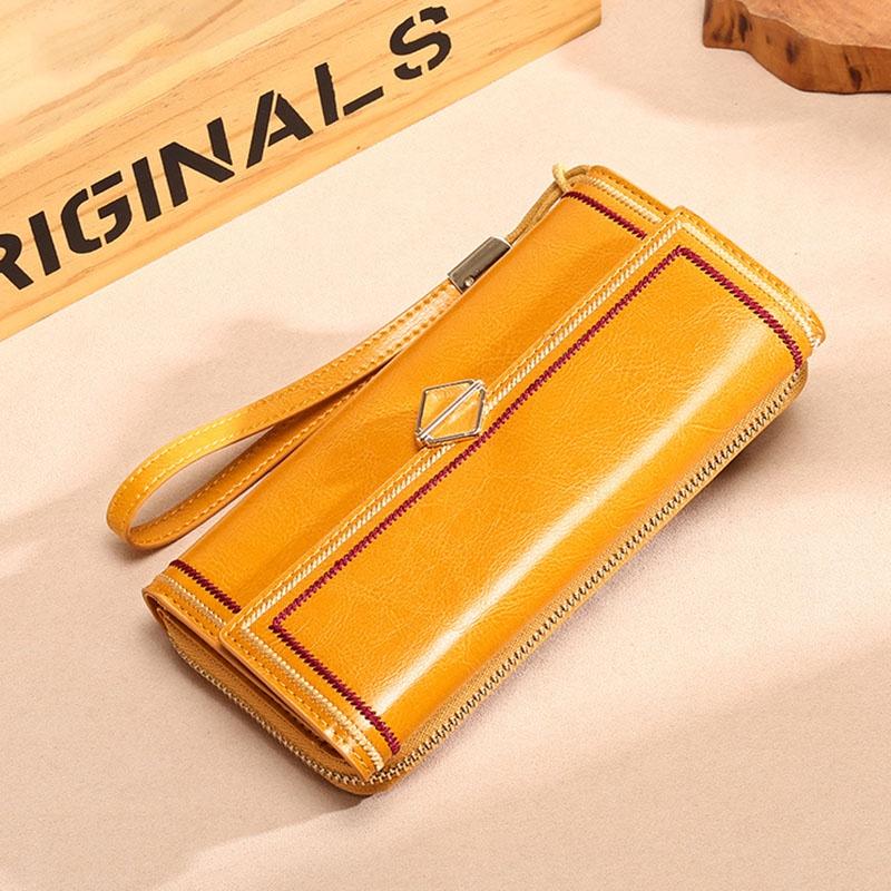 IELGY Женская сумка кожаная денежная ретро черная большая емкость на молнии модная — фото 9