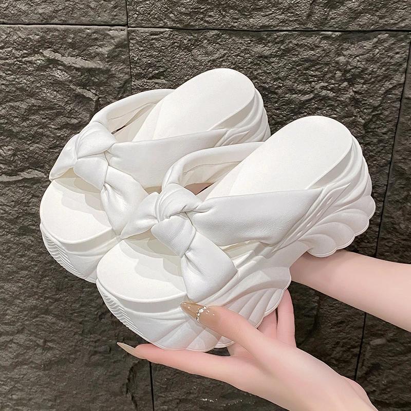 Fashion 9CM Design Platform Slippers 2025 Women Summer Wear Fashion New Style Increase Sandals Casual Muffin Flip-flops Beach Shoes