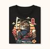 Samurai Cat T-Shirt, Japanese Ninja Kitten Tattoo Style