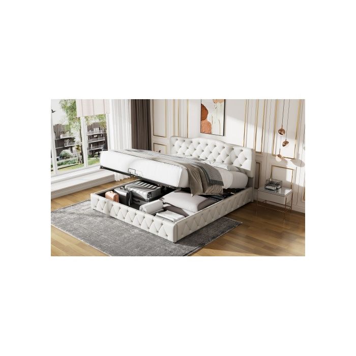 Lit rembourré - MUVOE - 180x200 cm - Tête de lit réglable - Sommier à lattes - Blanc