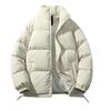 Women Men Cotton Coat Stand Collar Long Sleeve Drawstring Hem Puffer Jacket with Pockets Loose Fit Warm Winter Outerwear