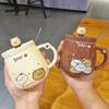 Kreative Keramiktasse mit Bär, Niedliche Cartoon-Kaffeetassen mit Deckel und Löffel, Frühstücks-Milchgetränkebecher, Wasserbecher für Paare, Bürotassen-Set