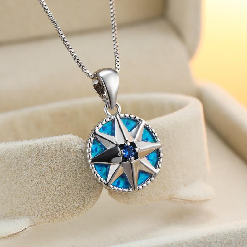 

Wish European and American style platinum belt diamond Opal shield necklace exquisite collarbone chain