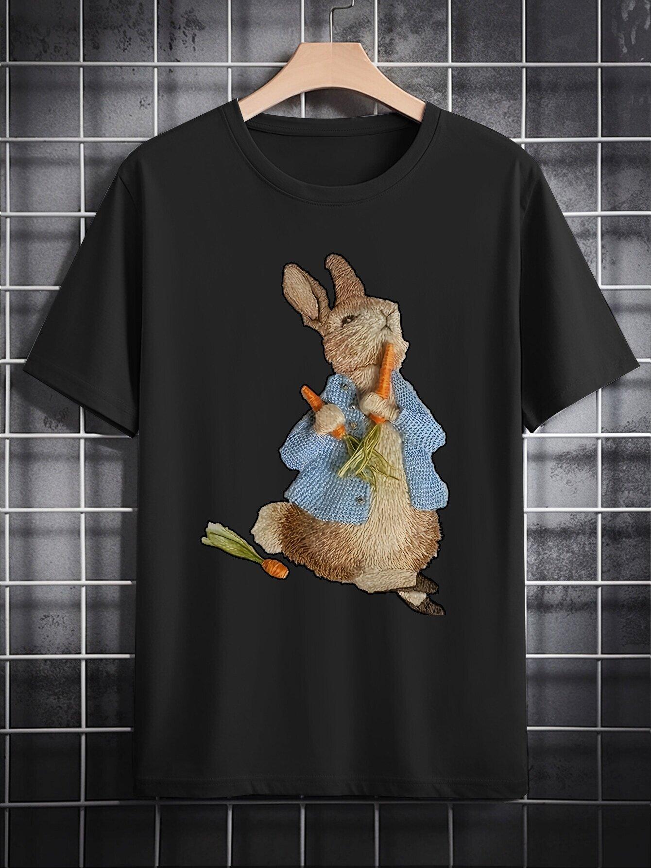 Casual Crew Neck T-shirt with Cute Bunny Print XXXXL