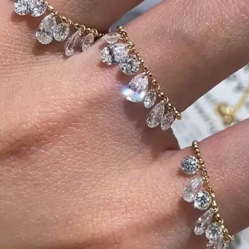 Pull Bead Chain Tassel Ring Water Drop Shape Chain Ring Elegant Charm Ring Women