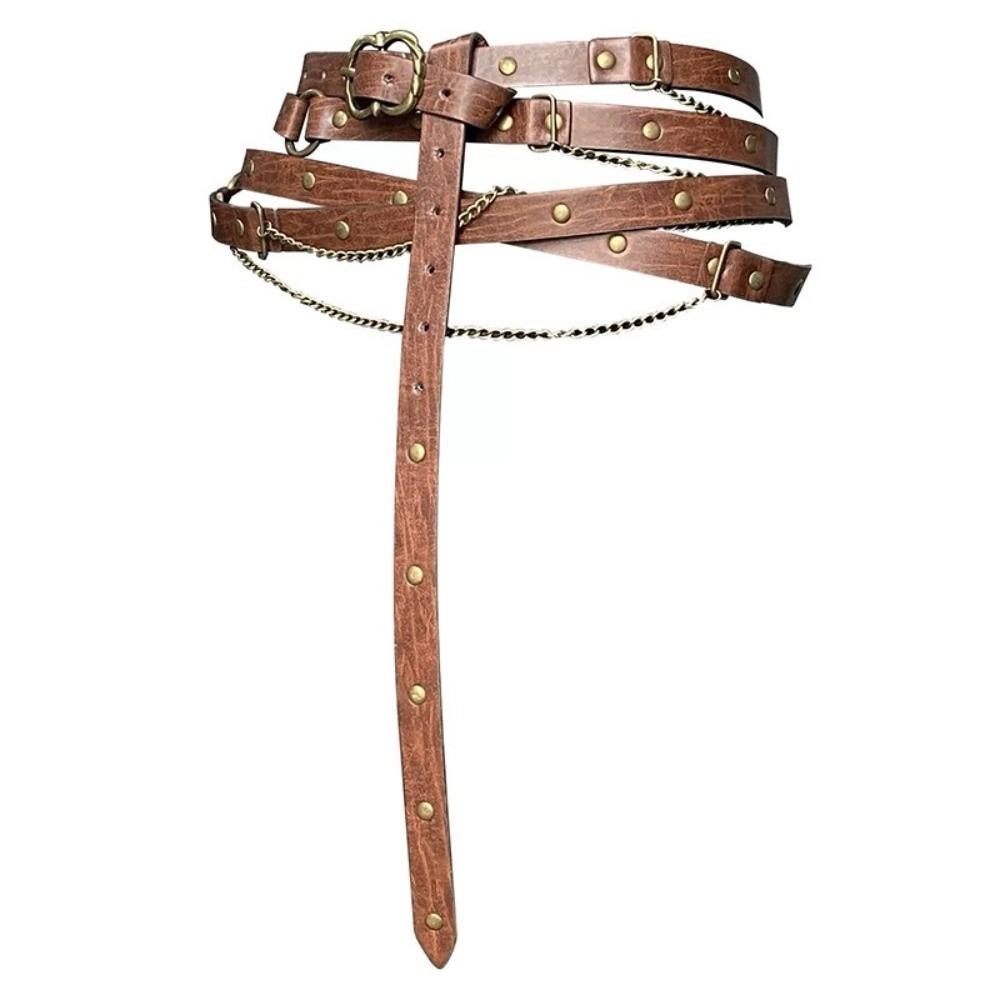

Adjustable Viking Waist Belts Metal Pin Buckle Chain Belt Medieval DIY Faux Leather Belt Women світло-коричневого кольору