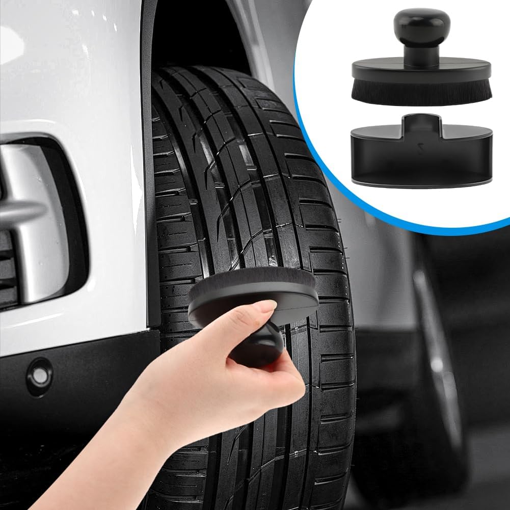 Car Tire Shine Applicator with 1 Car Interior Detailing Brush, Automotive Tire Dressing Applicator Brush with Storage Stand for Tires Detailing &