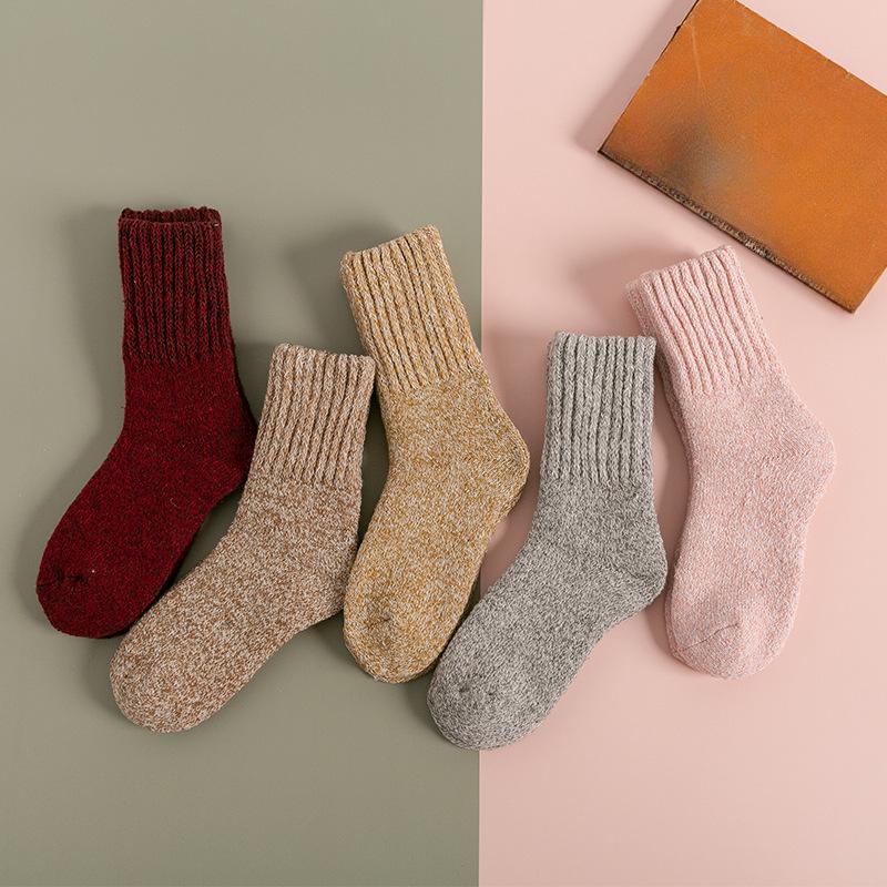 5 Pairs of Women's Winter Thick Warm Solid Wool Tube Socks