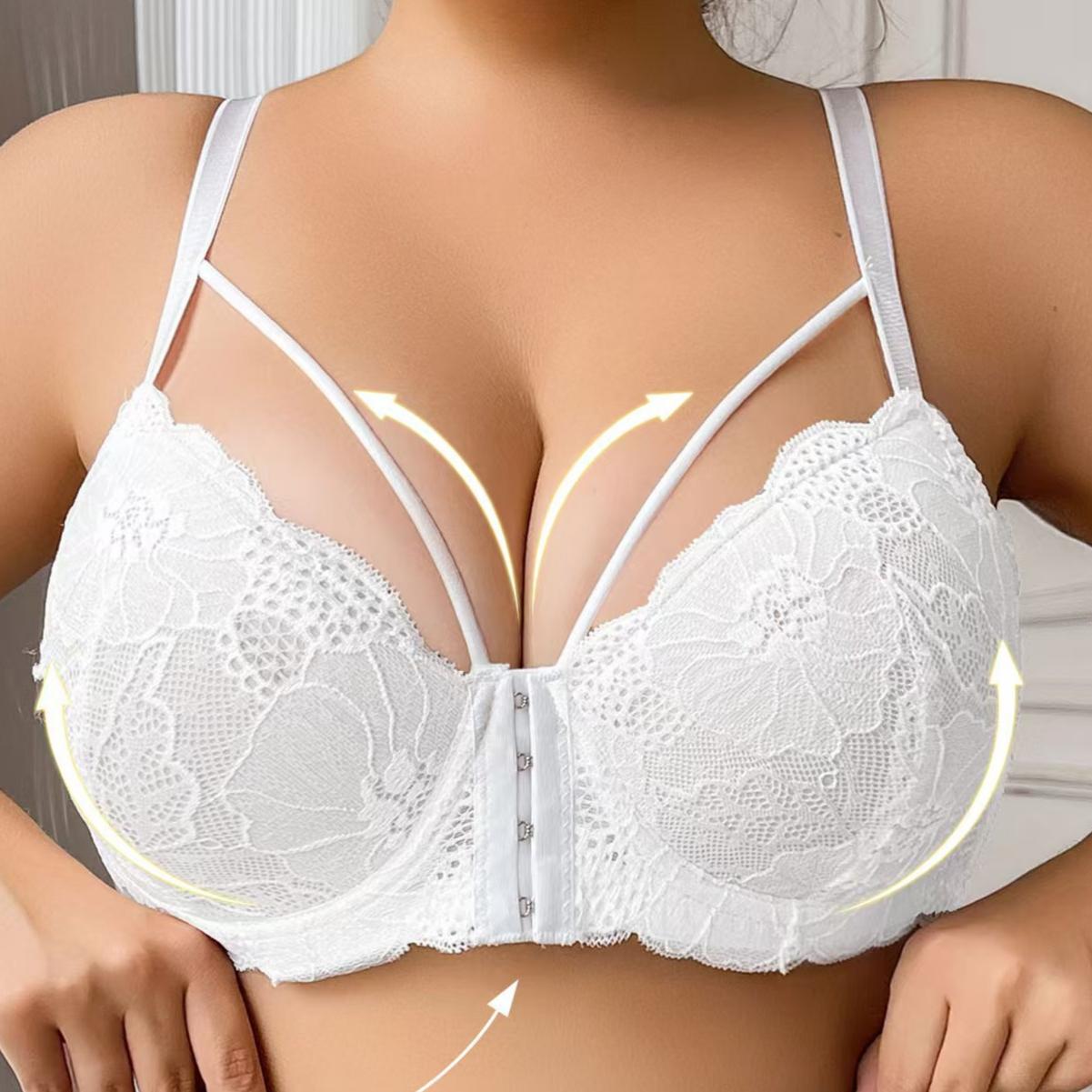 

Европейский и американский большой бюст делает вас визуально меньше. Тонкий бюстгальтер пуш-ап с застежкой спереди для женщин. Сексуальный кружевной бюстгальтер с красивой спинкой. 110F белый