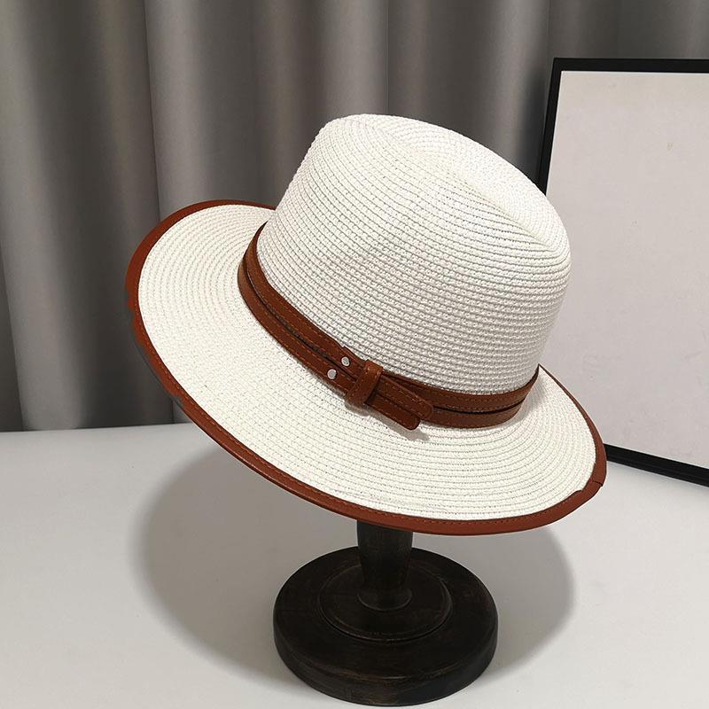 Fashion Double Belts British Top Hat Summer Vacation Panama Beach Hat Jazz Sun Shading Fedora Straw Hat
