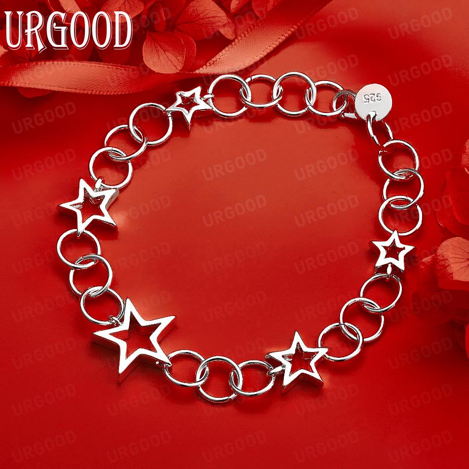 Модный браслет Звезда из стерлингового серебра 925 пробы, свадебный браслет 20CM