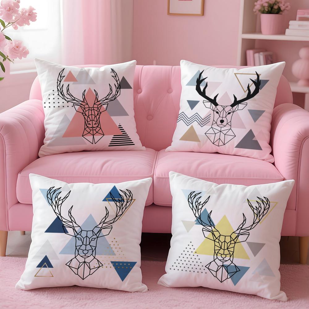 Modern Nordic Deer Head Cushion Cover Soft Plush Throw Pillow Cushion CoverDoubleSided Printed Pillow Case Sofa Home Decor
