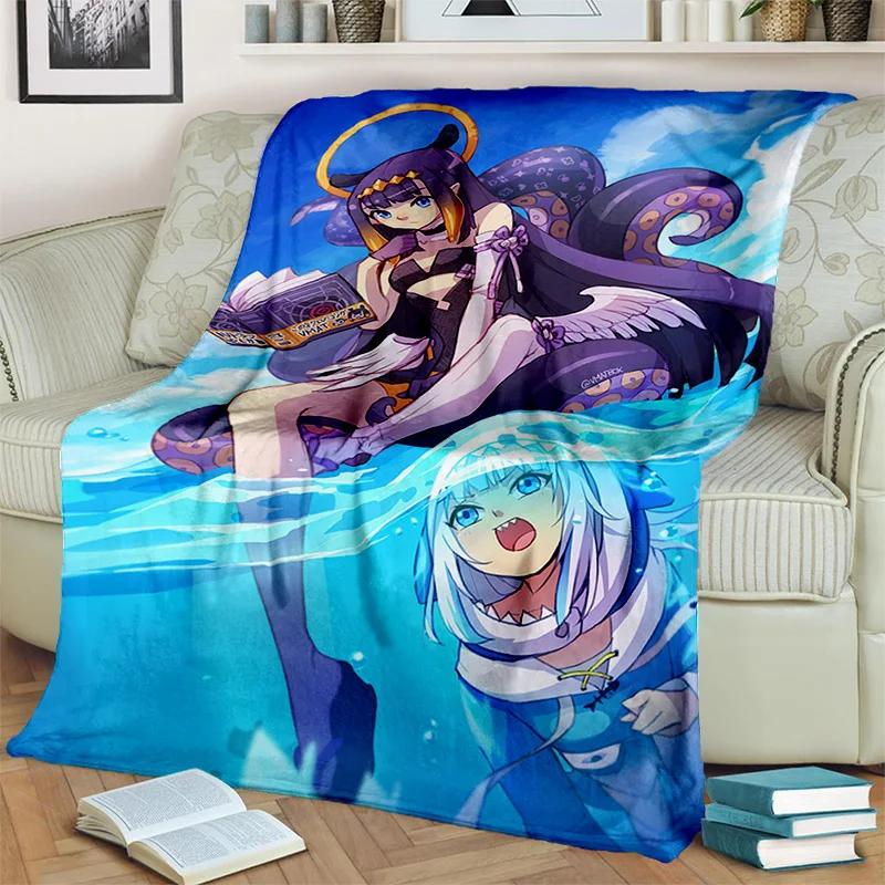 3D Cute Gawr Gura Hololive Cartoon Blanket,Soft Throw Blanket for Home Bedroom Bed Sofa Picnic Travel Office Cover Blanket Kids
