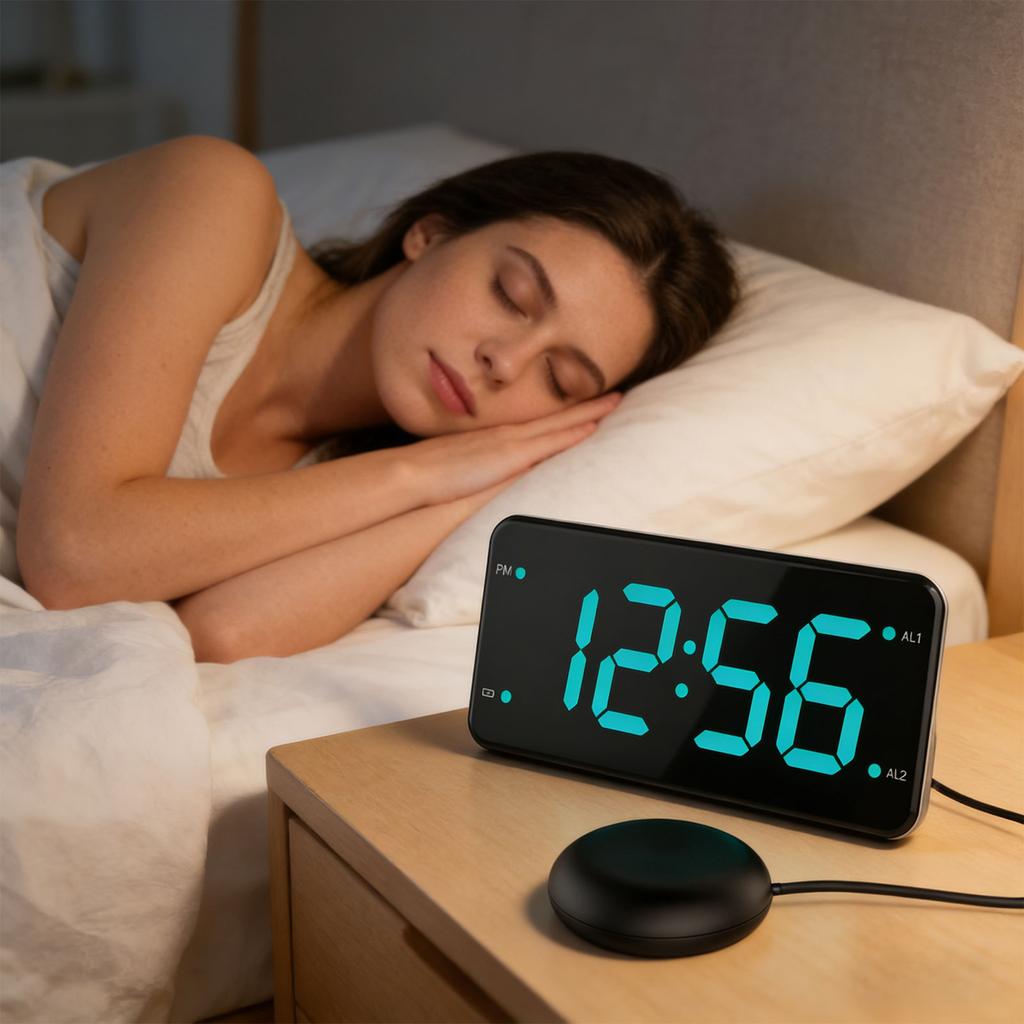 Vibrating Alarm Clocks with Bed Shaker,4Dimmers,2 Alarms and Snooze for Bedrooms Hearing Impaired Deaf Loud Alarm Clocks