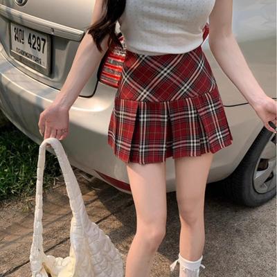 2026 Autumn Korean Plaid A-line Skirt: Academy Style, Sweet & Spicy, Anti-Exposure Pleated Short Skirt for Women