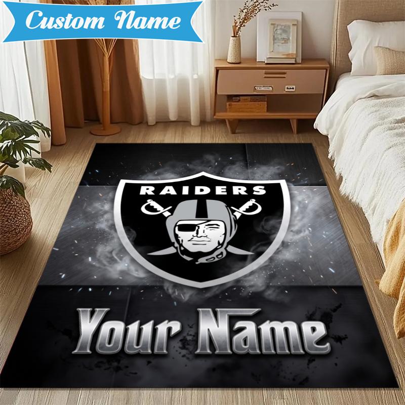 Custom Name Raiders Football Rug Indoor Floor Mat Chair Rug Perfect for Living Room, Bedroom, Playroom, Game Room Christmas fan gifts