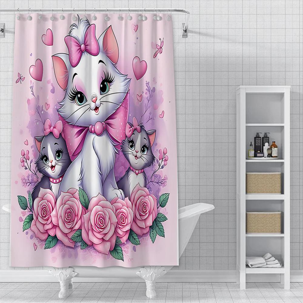 Shower Curtain Waterproof Polyester Fabric Paint Colorful Bath Disneys Marie Cat Curtains Home Bathroom Decor Curtain With Hook