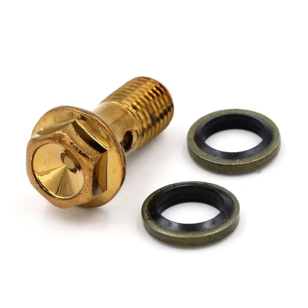 Winova M10XP1.25 Banjo Bolts, 2 Pieces, Resistant Plated Alloy, 4 Washers Included (Gold Plated)